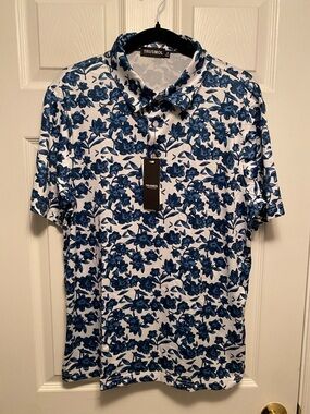 TruSmol Men’s Navy Floral Polo Shirt…size M